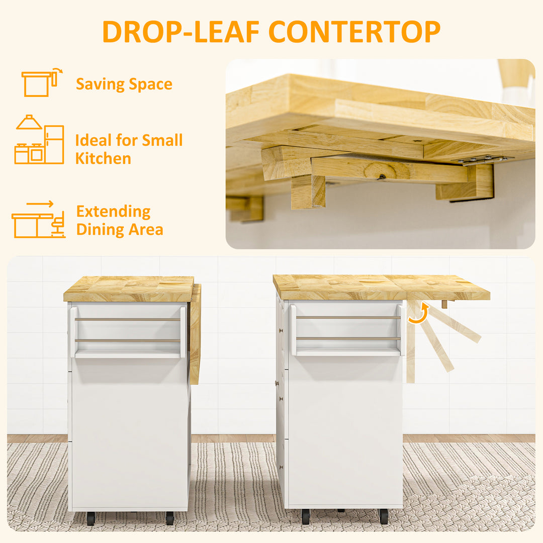 Drop-Leaf Kitchen Island on Wheels Utility Storage Cart with Drawers & Cabinet for Kitchen, Dining & Living Room