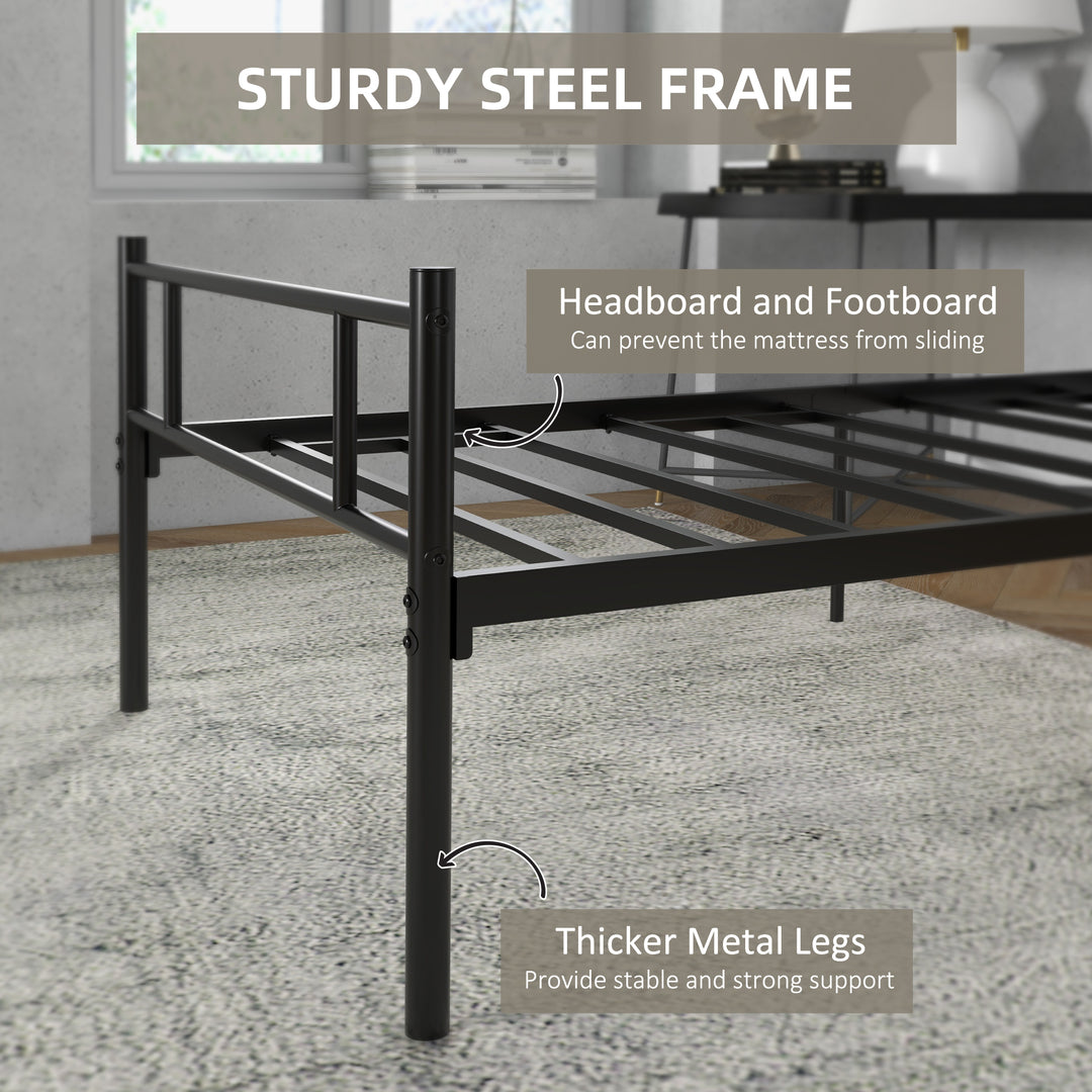 Single Metal Bed Frame Solid Bedstead Base with Headboard and Footboard, Metal Slat Support and Underbed Storage Space, Bedroom Furniture