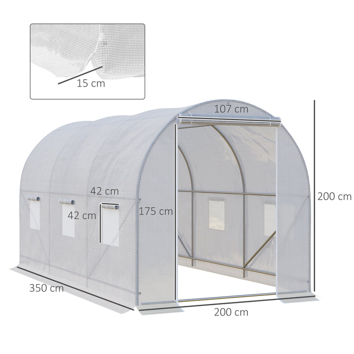 Outsunny Polytunnel Steel Frame Greenhouse Walk-in Greenhouse 3.5 L x 2 W x 2H m-White