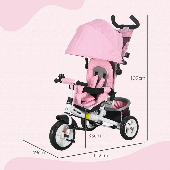 Kids Trike Push Bike with Push Handle, Canopy for 1-5 Years, Pink