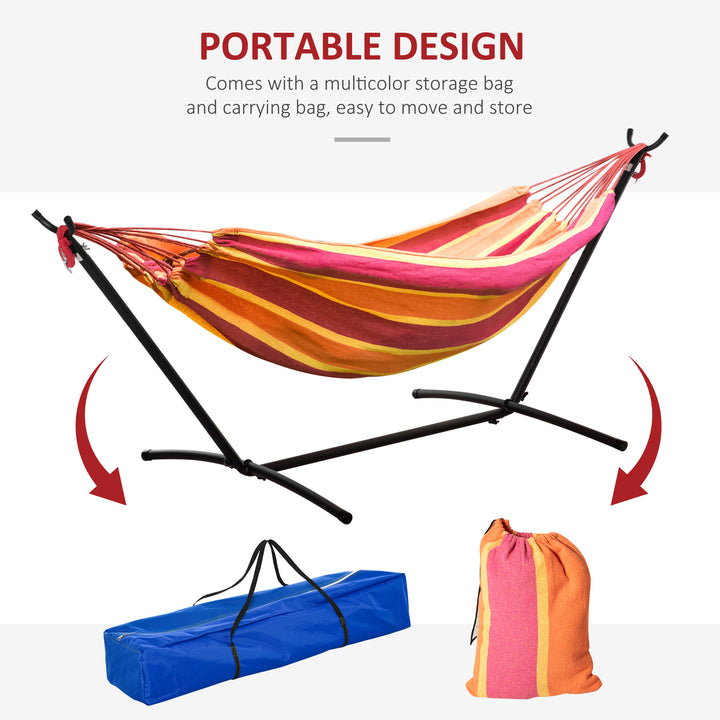 Hammock with Stand, Camping Hammock with Portable Carrying Bag, Adjustable Height, 120kg Load Capacity, Red Stripe,277 x 121cm