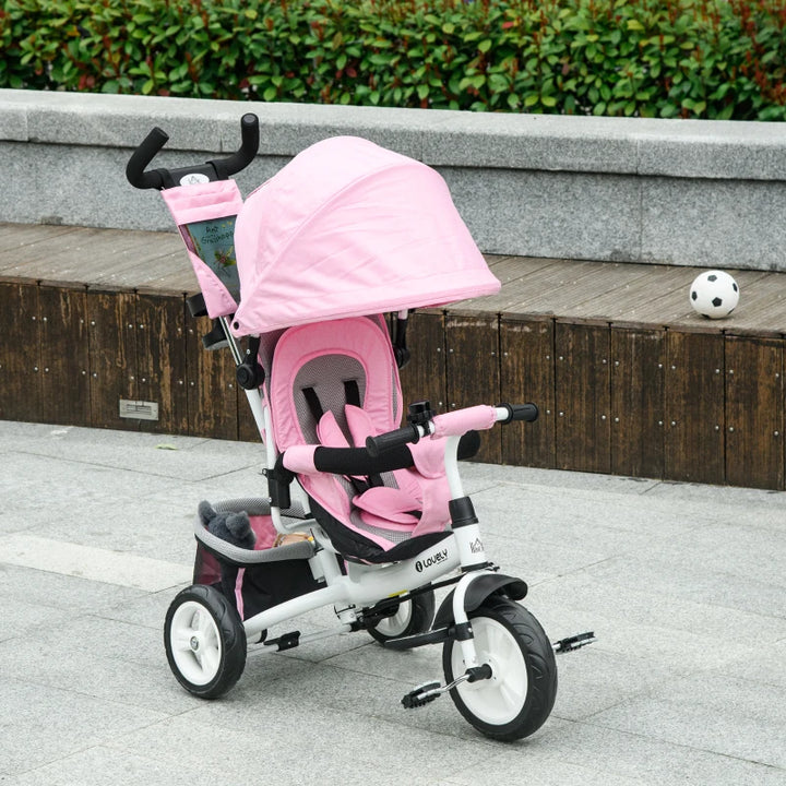 Kids Trike Push Bike with Push Handle, Canopy for 1-5 Years, Pink