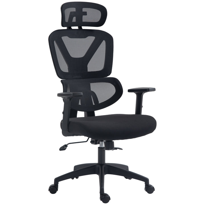 Vinsetto Mesh Office Chair, Ergonomic High-Back Swivel Desk Chair with Adjustable Height, Headrest, Lumbar Support, Padded Seat for Home Office Black