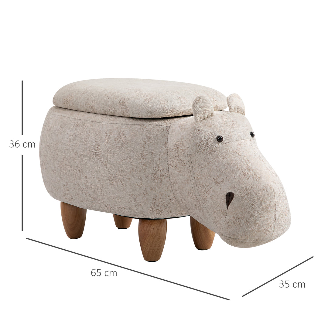 Hippo Storage Stool with Padding Lid Ottoman Animal Furniture Cream