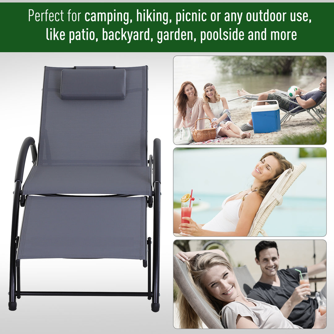 Outsunny Garden Patio Sun Lounger Half Circle Armrest Adjustable Head Footrest Aluminium Frame Textline Seat &amp;Pillow Garden Outdoor - Grey