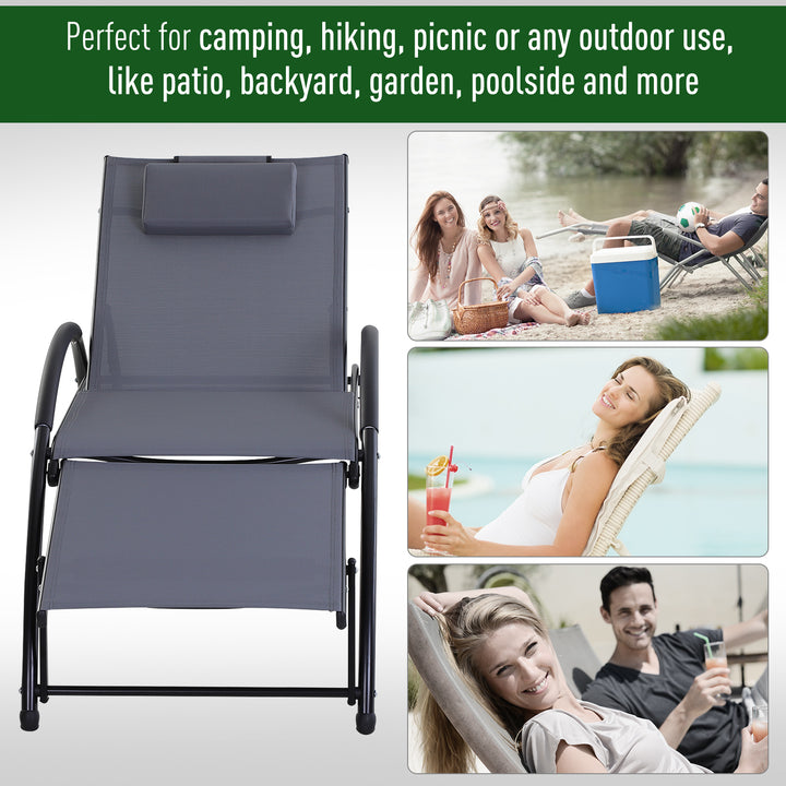 Outsunny Garden Patio Sun Lounger Half Circle Armrest Adjustable Head Footrest Aluminium Frame Textline Seat &amp;Pillow Garden Outdoor - Grey