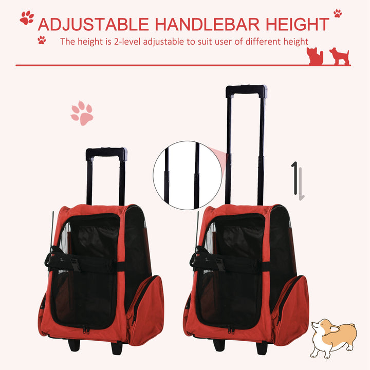 PawHut Pet Carrier Travel Backpack Bag Cat Carrier Dog Bag w/ Trolley and Telescopic Handle, 42 x 25 x 55 cm, Red