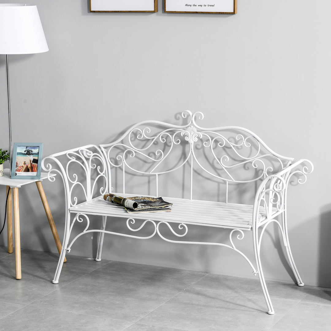 Bench Garden Chair Outdoor Indoor Patio 2 Seater Loveseat Metal Furniture White