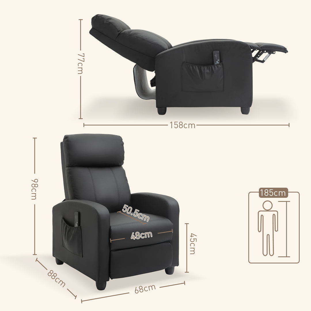 Recliner Sofa Chair PU Leather Massage Armcair w/ Footrest and Remote Control for Living Room, Bedroom, Home Theater, Black