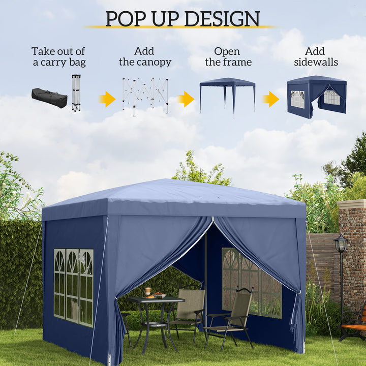 Outsunny 3 x 3 Meters Pop Up Water Resistant Gazebo Wedding Camping Party Tent Canopy Marquee with Carry Bag, Blue