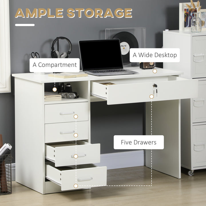 Computer Desk, Home Office Desk with Lockable Drawer, Storage Shelf for Study Bedroom, 110 x 50 x 76 cm, White