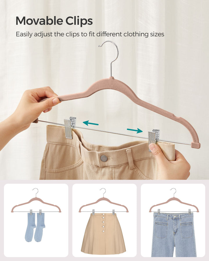 Set of 30 Velvet Hangers with Clips Pale
