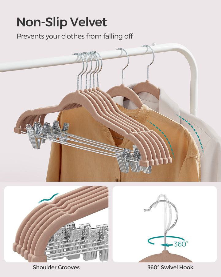 Set of 30 Velvet Hangers with Clips Pale
