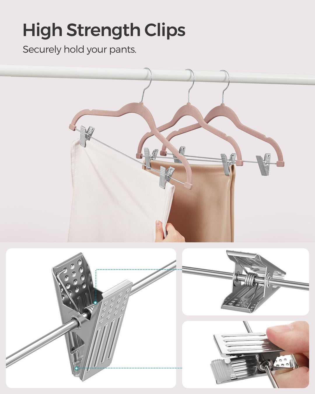 Set of 30 Velvet Hangers with Clips Pale