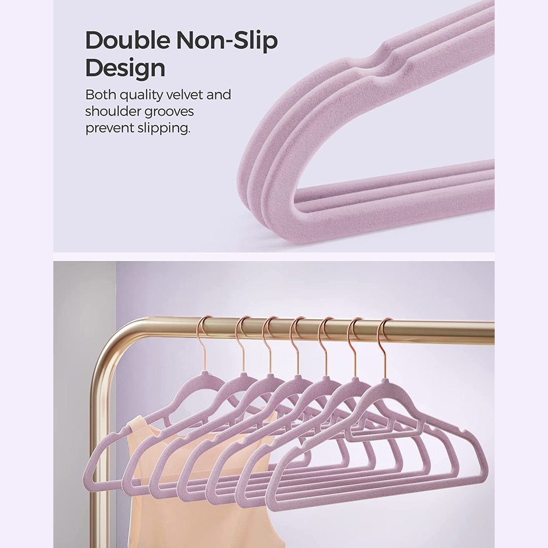 Set of 30 Velvet Hangers with Clips Pale