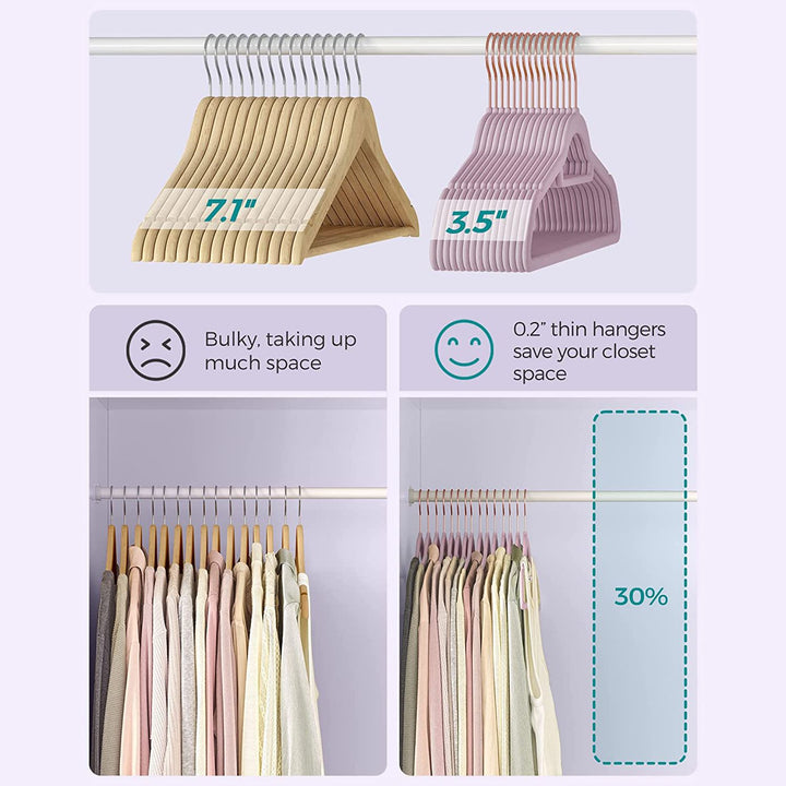 Set of 30 Velvet Hangers with Clips Pale