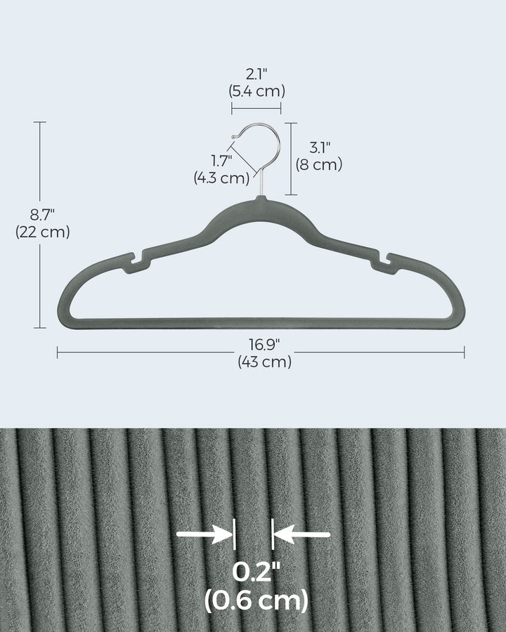 Velvet Hangers 20 Pack, Non-Slip Clothes Hangers, with Shoulder Notches, Pants Bar, Gray