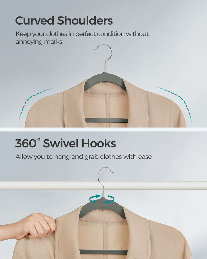 Velvet Hangers 20 Pack, Non-Slip Clothes Hangers, with Shoulder Notches, Pants Bar, Gray