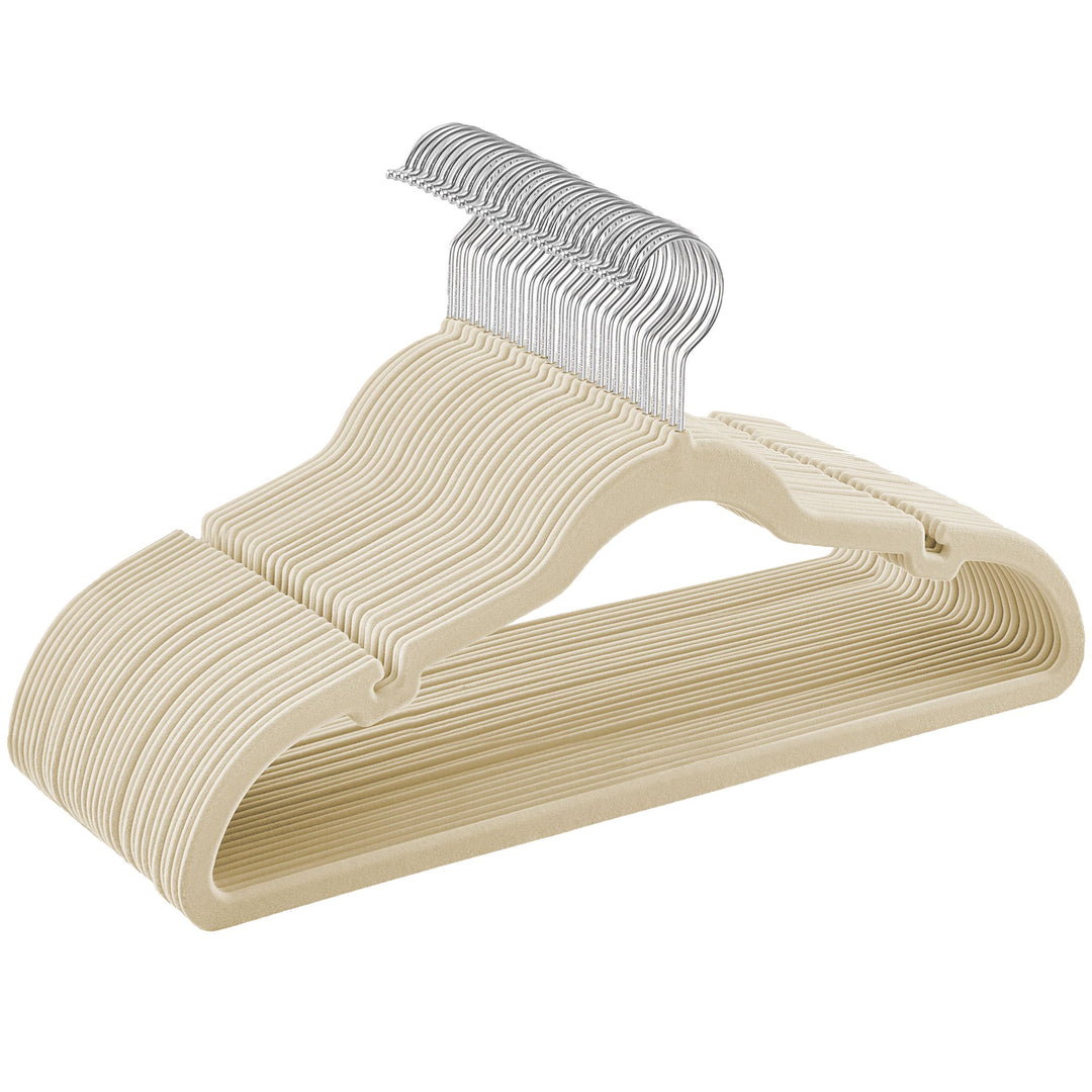 Velvet Hangers 30 Pack, Non-Slip Clothes Hangers, Suit Hangers with Shoulder Notches, Pants Bar, 360° Swivel Hook - Sand Beige