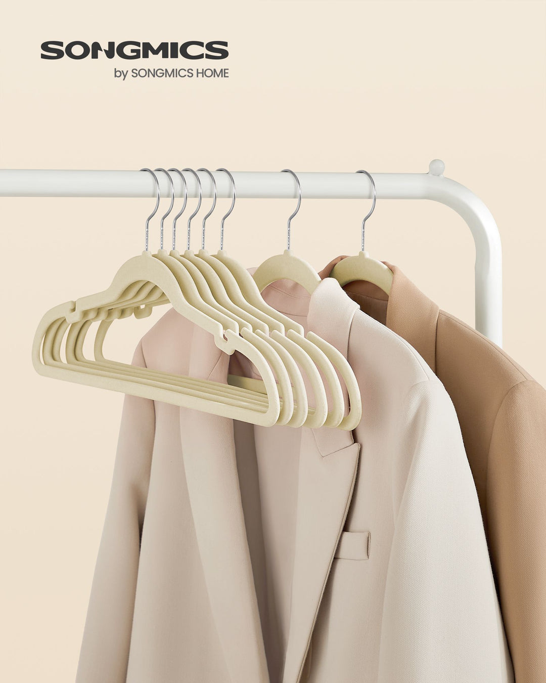 Velvet Hangers 30 Pack, Non-Slip Clothes Hangers, Suit Hangers with Shoulder Notches, Pants Bar, 360° Swivel Hook - Sand Beige