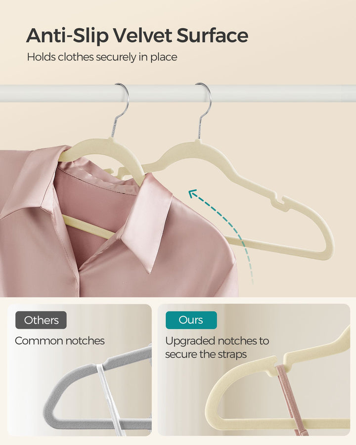 Velvet Hangers 50 Pack, Non-Slip Clothes Hangers with Shoulder Notches, Pants Bar