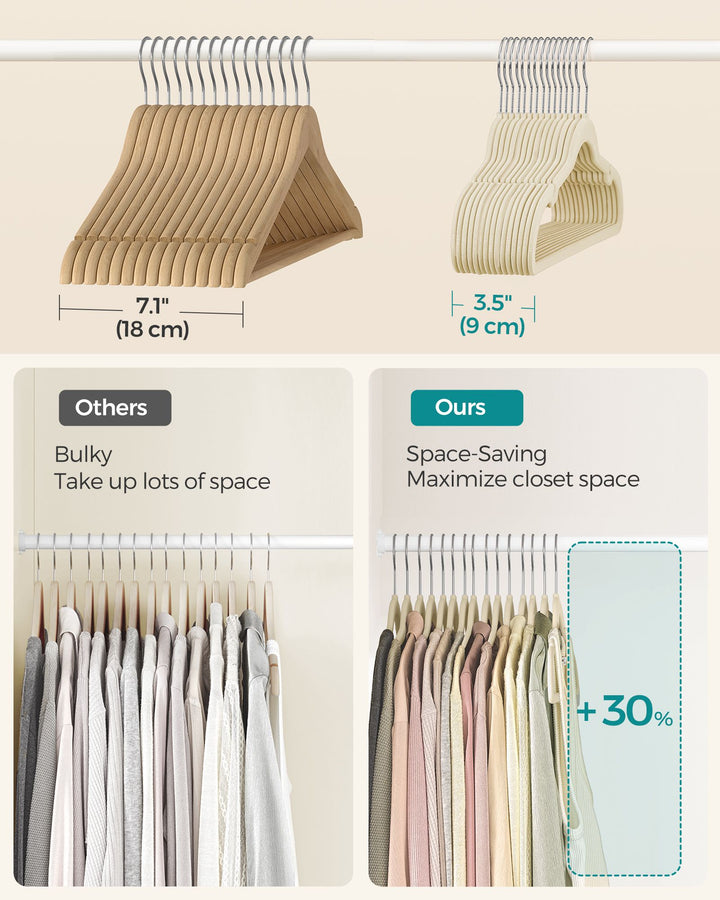 Velvet Hangers 50 Pack, Non-Slip Clothes Hangers with Shoulder Notches, Pants Bar