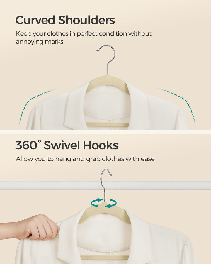 Velvet Hangers 50 Pack, Non-Slip Clothes Hangers with Shoulder Notches, Pants Bar