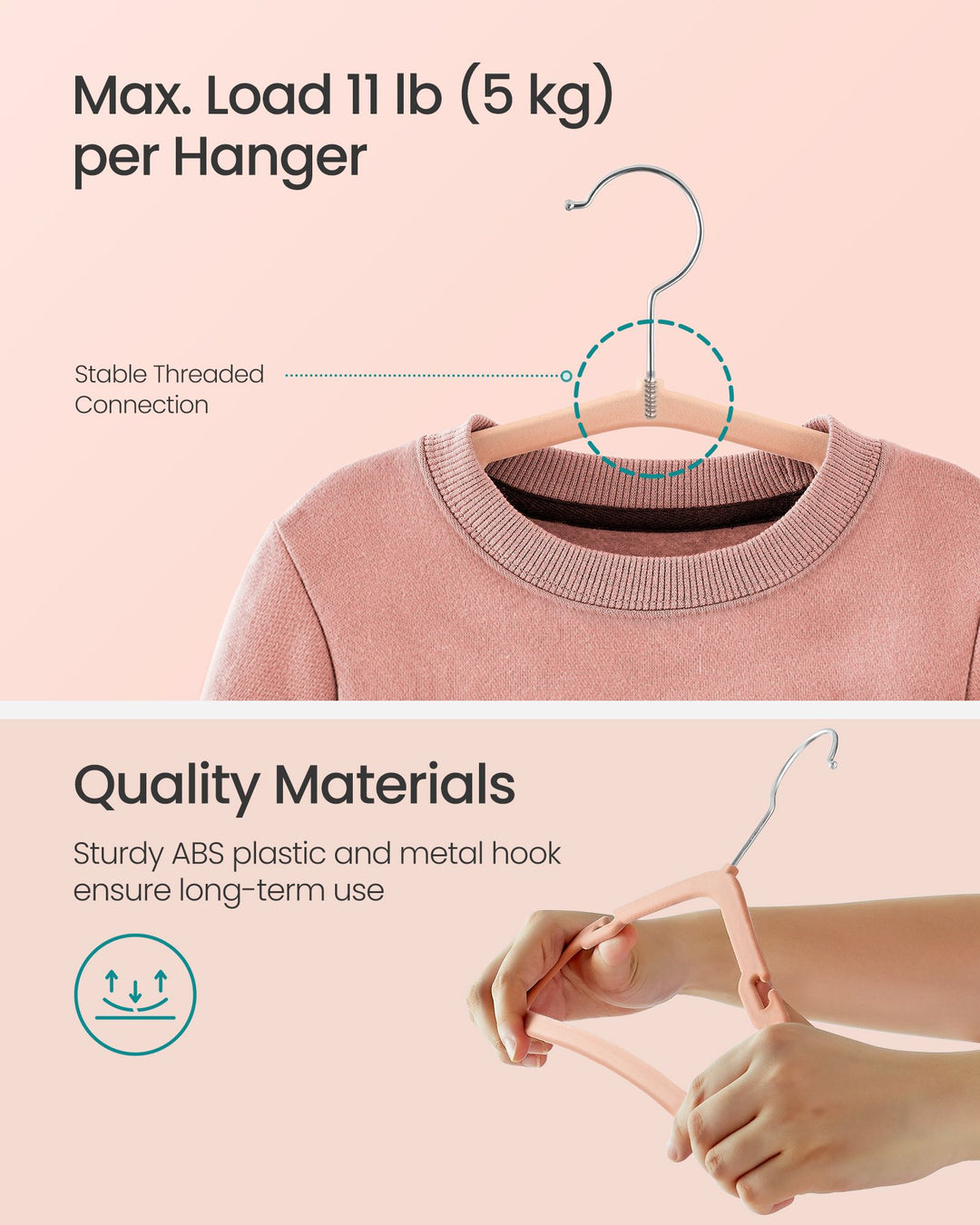 Kids Hangers 50 Pack, Non-Slip Velvet Hangers, Baby Hangers for Closet, Silver Swivel Hooks, Wide Shoulder Notches, Coral Pink