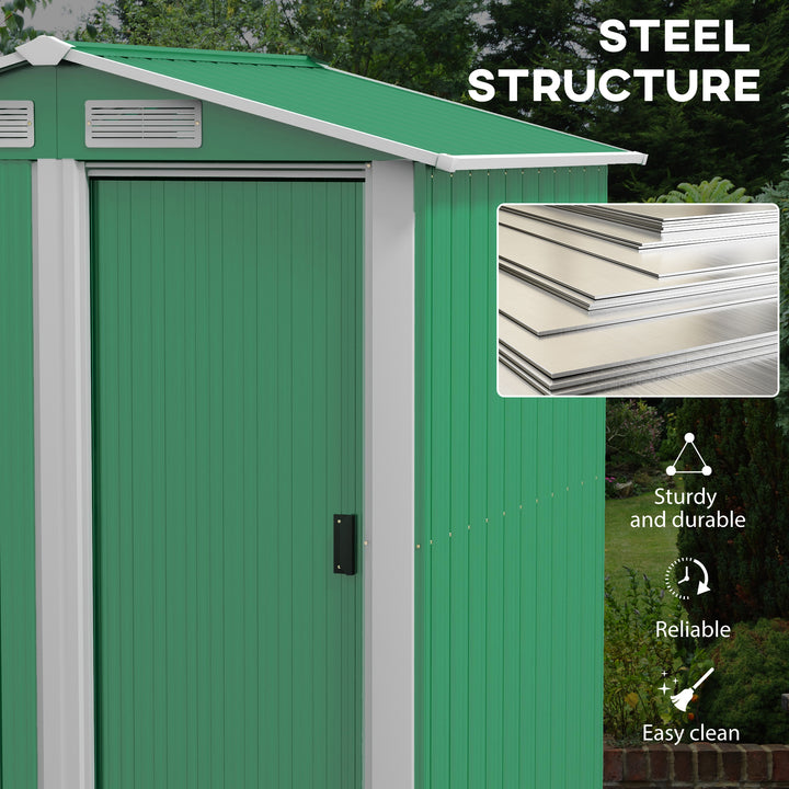 Garden Metal Tool Storage Shed with Sliding Door, 152 x 132 x 188cm, Green