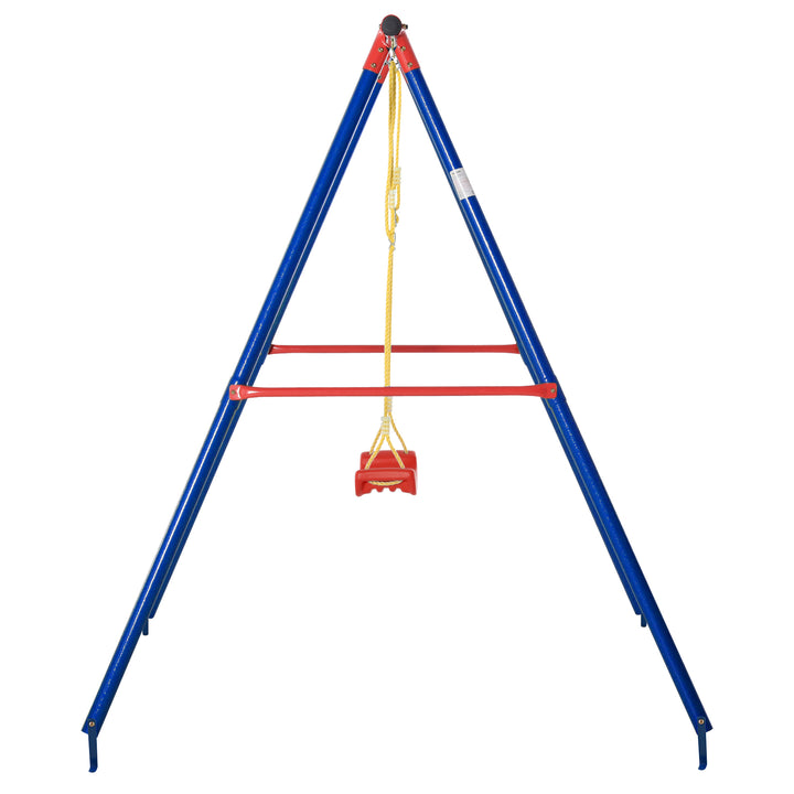 Metal Swing Set with Seat Adjustable Rope Heavy Duty A-Frame Stand Backyard Outdoor Playset for Kids Fun 6-12 Years Old Blue