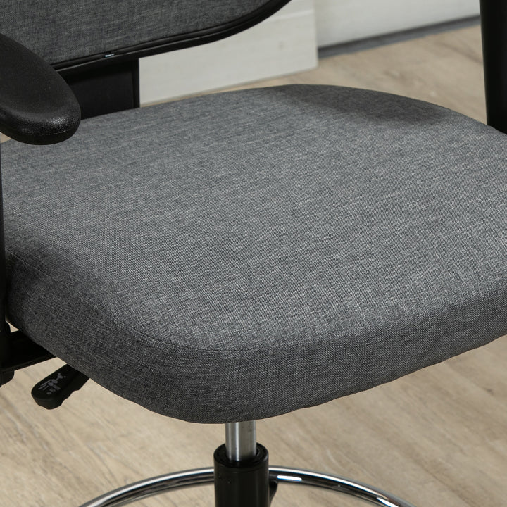 Vinsetto Drafting Chair Tall Office Fabric Standing Desk Chair with Adjustable Footrest Ring, Arm, Swivel Wheels, Grey