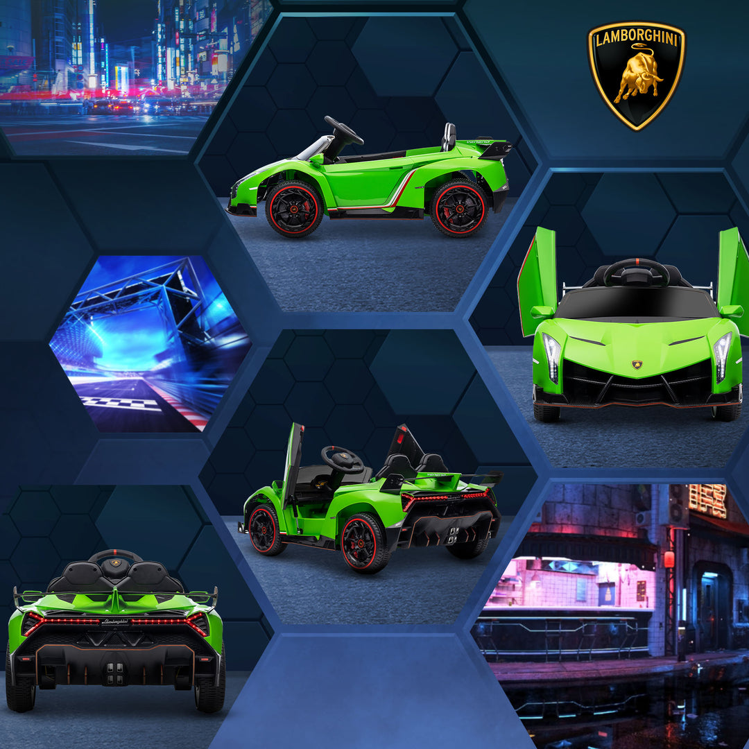 Lamborghini Veneno Licensed 12V Kids Electric Ride on Car with Butterfly Doors, Portable Battery, Powered Electric Car with Bluetooth, Remote, Music, Horn, Suspension, for 3-6 Years - Green