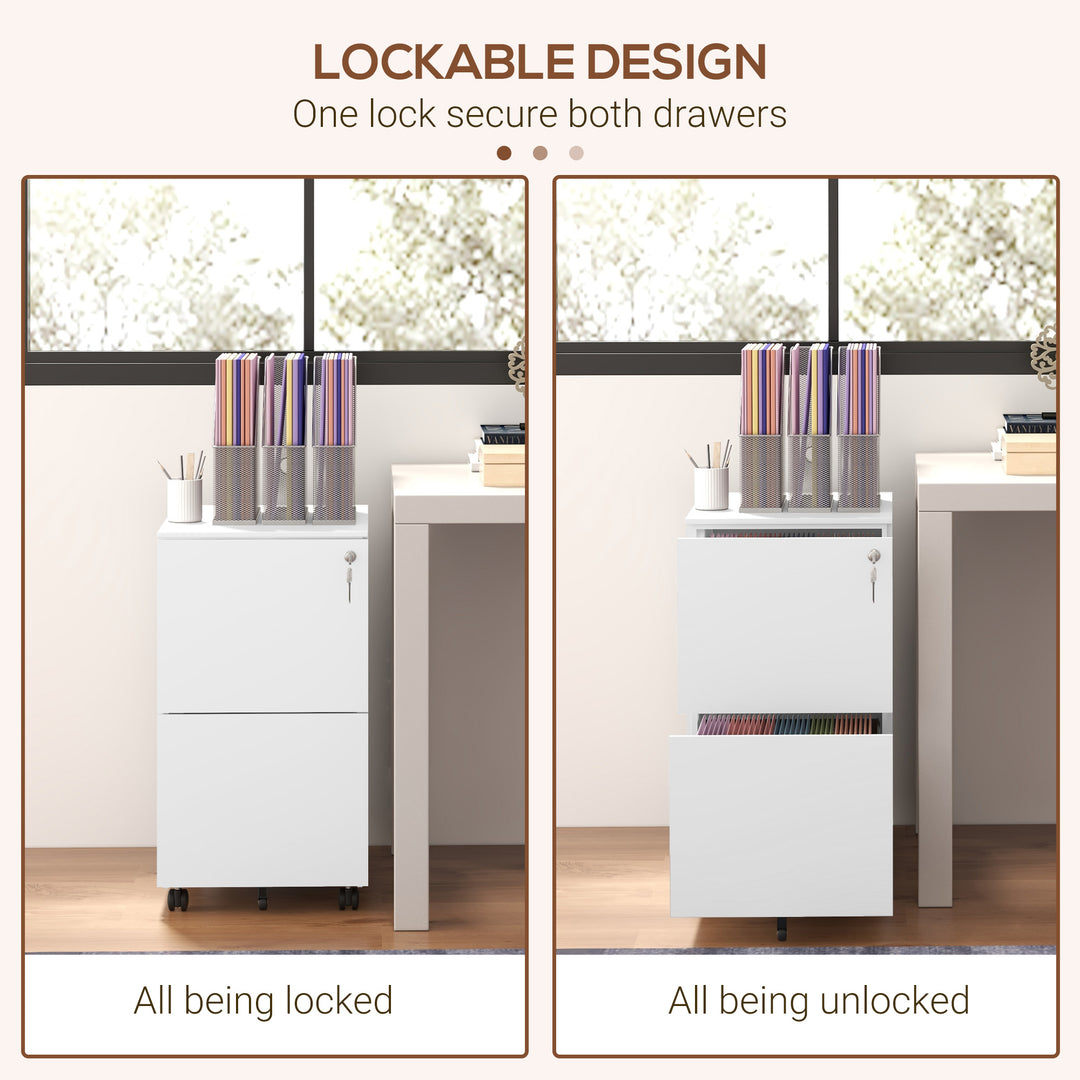 Vertical Filing Cabinet with Lock, Adjustable Hanging Bar-White