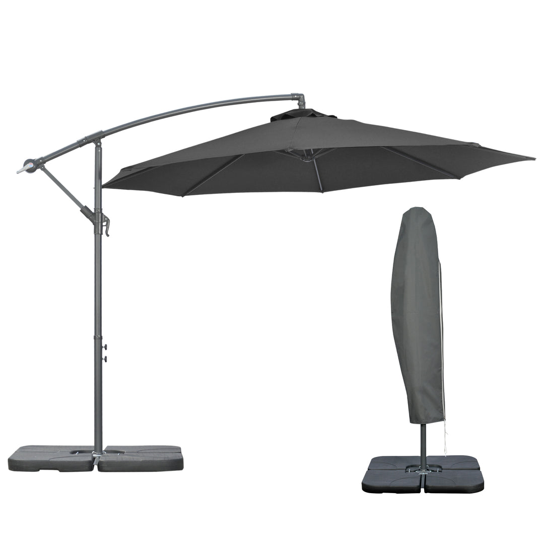 3(m) Garden Banana Parasol Cantilever Umbrella with Crank Handle, Cross Base, Weights and Cover for Outdoor, Hanging Sun Shade, Black