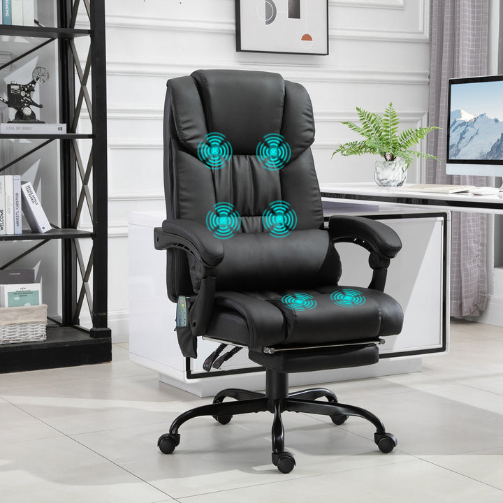 Vinsetto 6-Point PU Leather Massage Racing Chair Electric Padded Recliner Chair Height Angle Adjustable 5 Wheels w/ Remote Footrest Home Office Black