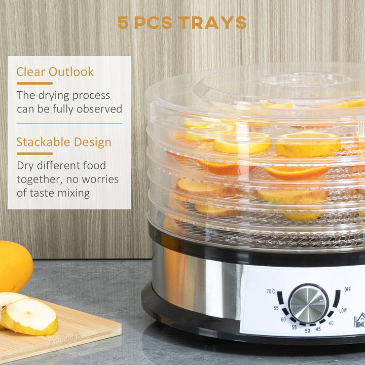 5 Tier Food Dehydrator, 250W Stainless Steel Food Dryer Machine with Adjustable Temperature for Drying Fruit, Meat, Vegetable, Silver