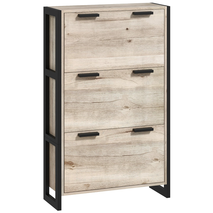 Shoe Storage Cabinet with 3 Flip Drawers for 18 Pairs Natural Wood-effect