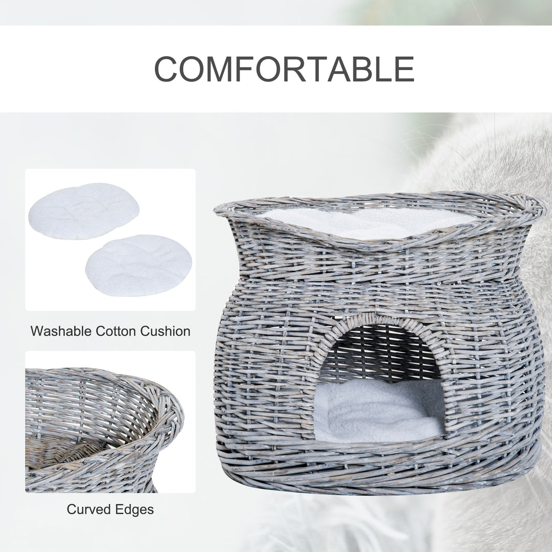 2-Tier Elevated Cat Bed Basket W/Cushion-Grey