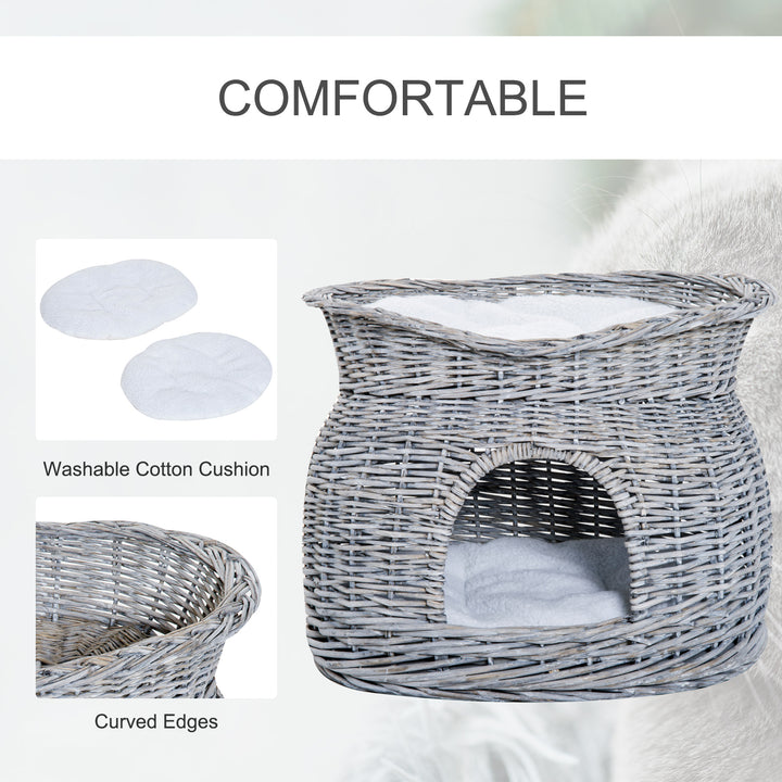 2-Tier Elevated Cat Bed Basket W/Cushion-Grey