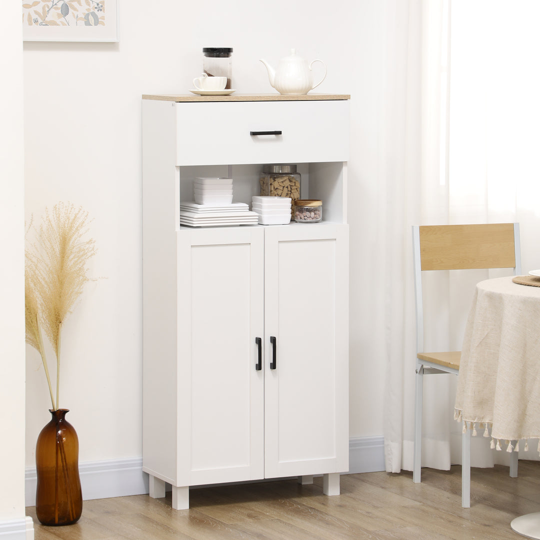 Freestanding Kitchen Cupboard, Nordic Storage Cabinet with Drawer - White