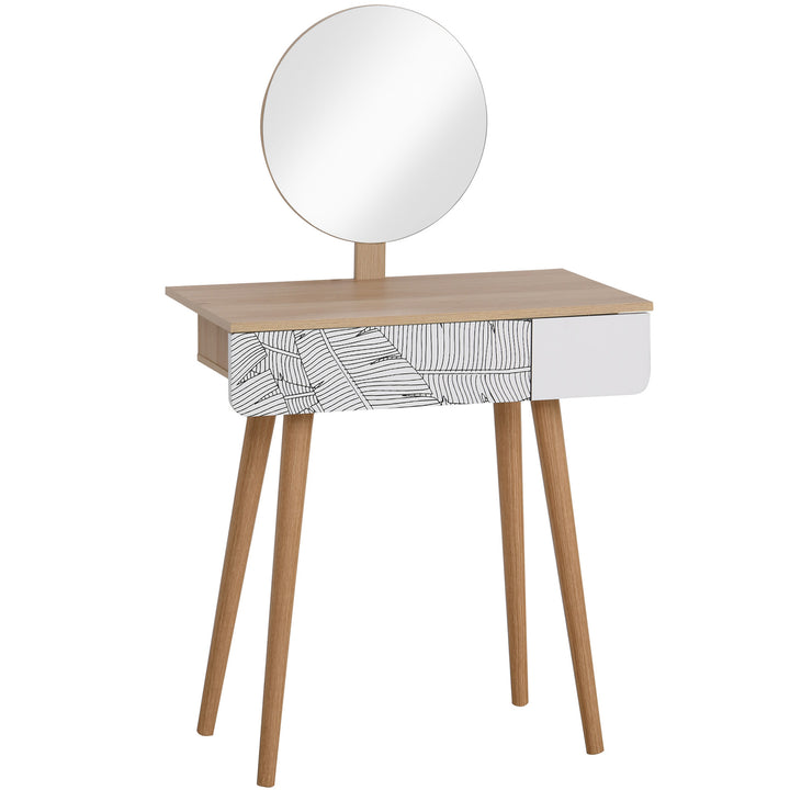 Dressing Table with Drawer and Mirror height adjustable Wooden Oak Color  Bedroom Dressing Room Elegant and Durable