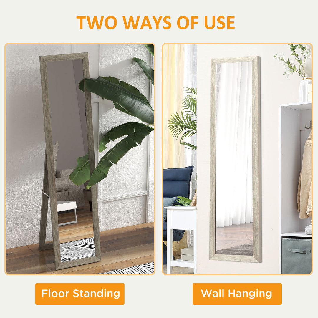 Rustic Full Length Mirror, Hanging and Freestanding Floor Mirror, Farmhouse Decorative Wall Mirror, for Living Room, Bedroom, 155 cm, Grey