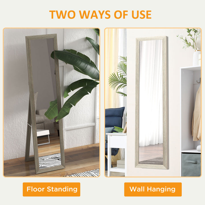 Rustic Full Length Mirror, Hanging and Freestanding Floor Mirror, Farmhouse Decorative Wall Mirror, for Living Room, Bedroom, 155 cm, Grey