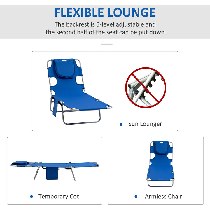 Beach Chaise Lounge with Face Cavity & Arm Slots, Portable Sun Lounger, Reclining Lounge Chair 5-position Adjustable Backrest, Blue