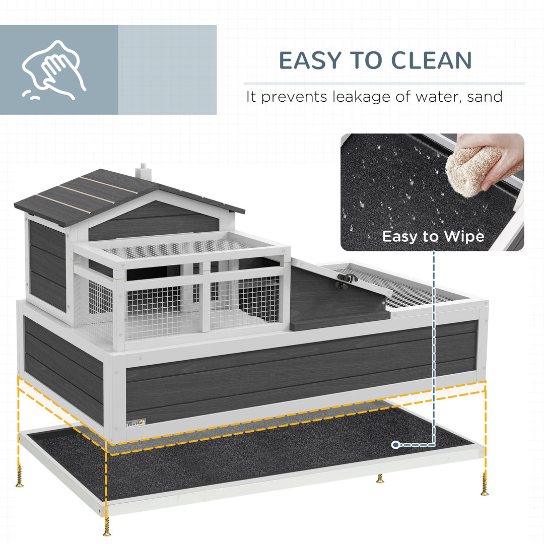 3-Room Tortoise House Habitat w/ Balcony &amp; 2 Stories, Wooden Tortoise Enclosure with Ladder, Tray, Openable Roof