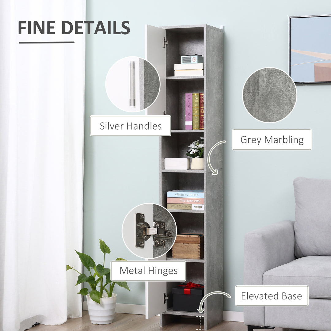 kleankin Free-standing Tall Bathroom Storage Cabinet w/ 2 Cupboards 2 Open Compartments, Slim Bathroom Organizer Adjustable Shelves Elevated Base-Grey