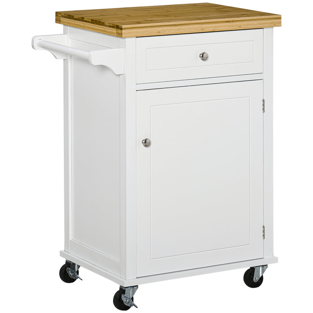 Kitchen Cart Storage Trolley Wooden Cabinet with Drawer Cupboard Towel Rail White