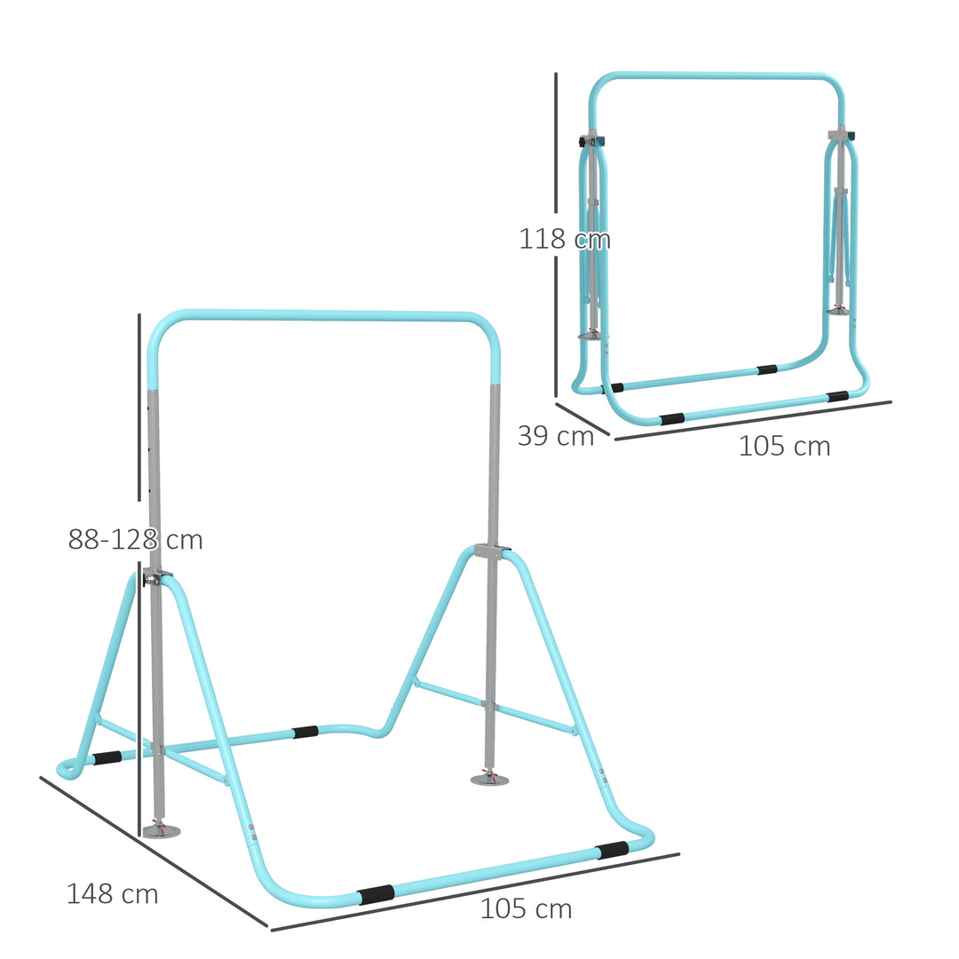 Kids Gymnastics Bar, Foldable Horizontal Bars w/ Adjustable Height, Training Bar w/ Triangle Base - Green