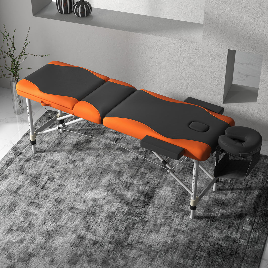 Foldable Massage Table Professional Salon SPA Facial Couch Bed Black and Orange