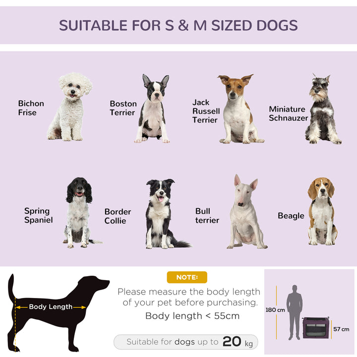 PawHut Pet Carrier Portable Cat Carrier Foldable Dog Bag for Small and Medium Dogs, 79.5 x 57 x 57 cm, Purple